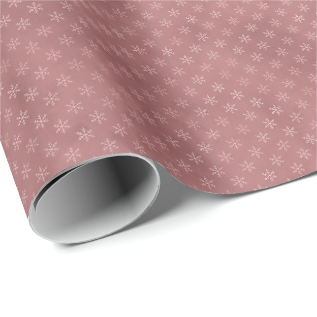 Papel De Presente Presente de Natal de Floco de Neve Rosa Elegante S (Ponta do rolo)