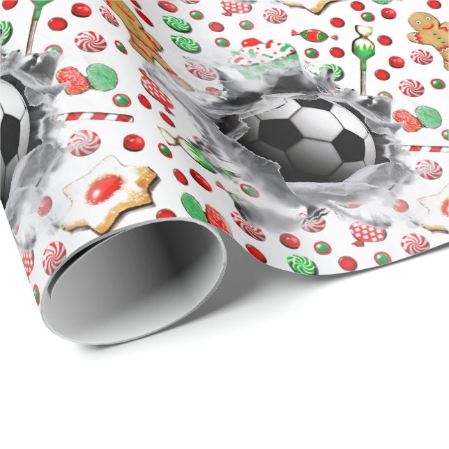 Papel De Presente Presente de Natal de Futebol (Ponta do rolo)