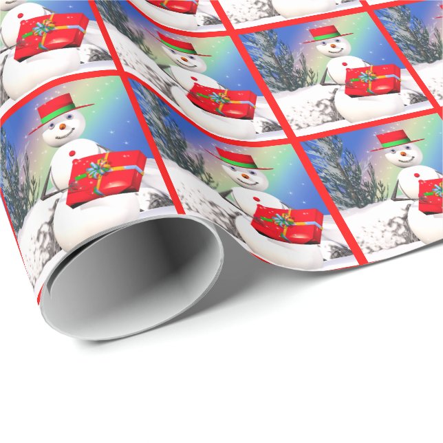 Papel De Presente Presente de Natal de Snowman (Ponta do rolo)