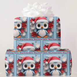 Papel De Presente Presente de Natal dos pinguins com nome personaliz