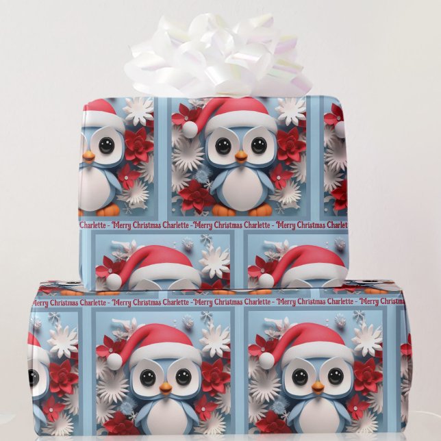 Papel De Presente Presente de Natal dos pinguins com nome personaliz (Criador carregado)