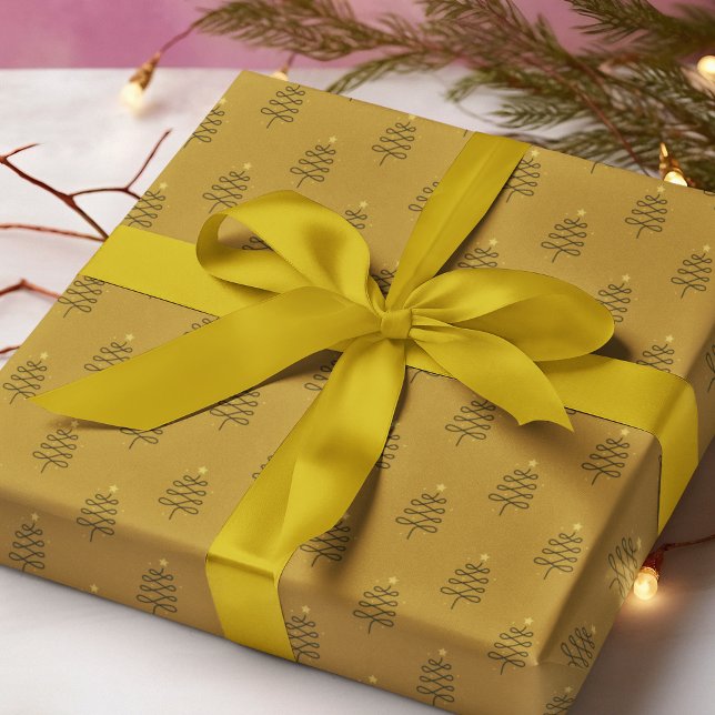 Papel De Presente Presente de Natal Dourado na Árvore Abstrato moder (Criador carregado)