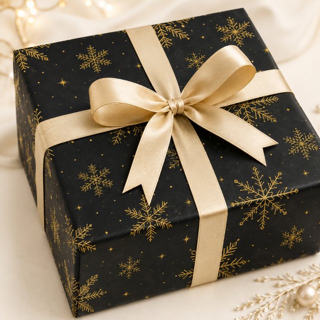 Papel De Presente Presente de Natal Estrela Floco de Neve Preto Luxo (Criador carregado)