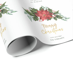 Papel De Presente Presente de Natal Holly Foliage Red e Green Script