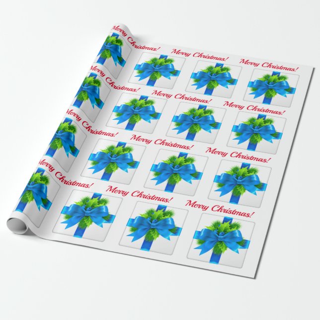 Papel De Presente Presente de Natal Merry Azul (Desenrolado)