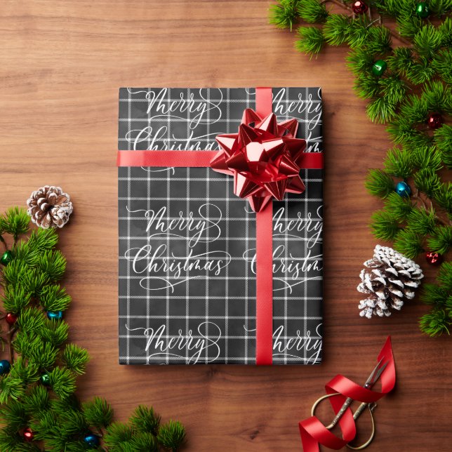 Papel De Presente Presente de Natal Moderno Xadrez PRETO BRANCO (Presente de Natal)