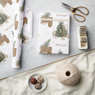 Papel De Presente Presente de Natal no Natal Pine Tree Watercolor Ho