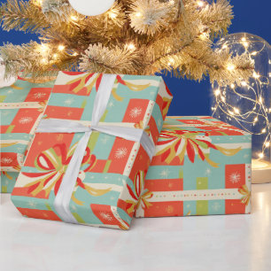 Papel De Presente Presente de Natal Retro Vermelho, Fita Amarela