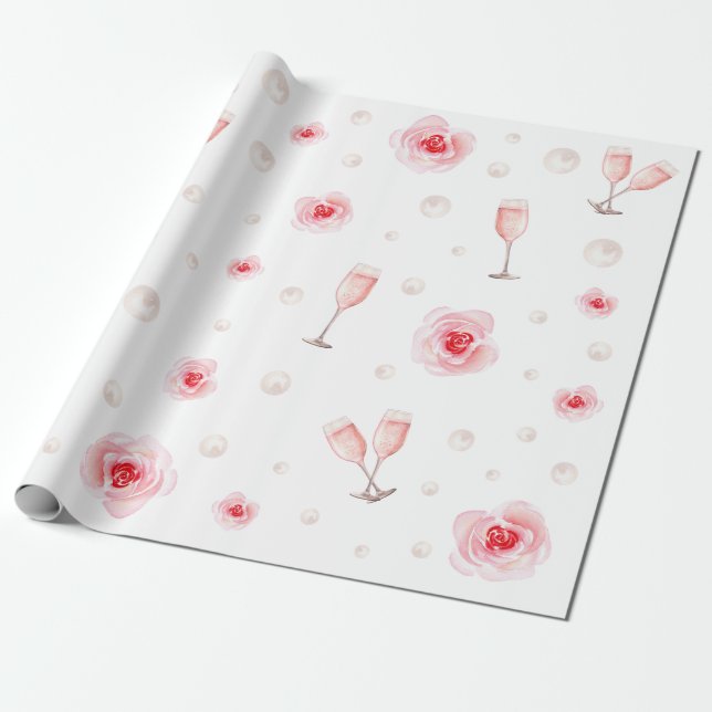 Papel De Presente Presente de Noivado Pérolas Rosas e Prosecco (Desenrolado)