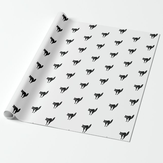 Papel De Presente Presente de padrão de gatos branco e preto (Desenrolado)