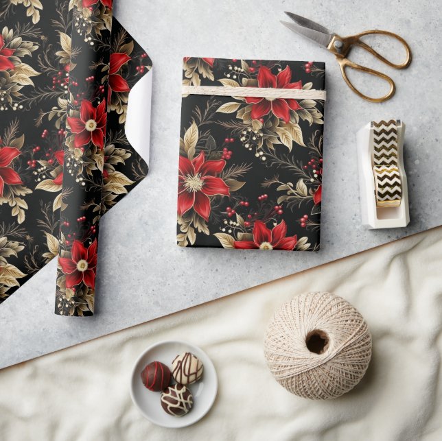 Papel De Presente Presente de Padrão de Natal Luxuoso de Poinsettia  (Artesanato)