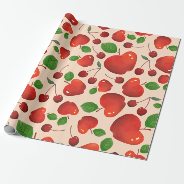 Papel De Presente Presente de Padrão do Orquard de Fruta de Cereja V (Desenrolado)