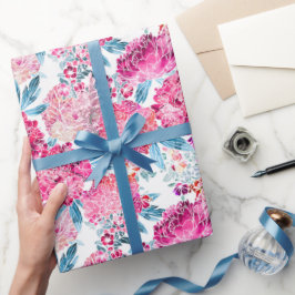 Papel De Presente Presente de Padrão Floral Rosa-Chic Elegante