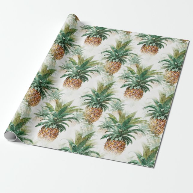 Papel De Presente Presente de Padrão Havaiano de Abacaxi Tropical El (Desenrolado)
