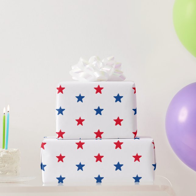 Papel De Presente Presente de padrão vermelho branco e azul patrióti (Presentes para festas)