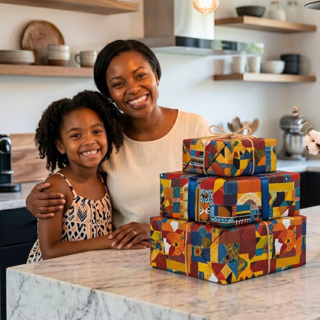 Papel De Presente Presente de Patchwork de Colcha Abstrata para Afro (Abstract Quilt Patchwork Gift for African American Wrapping Paper)