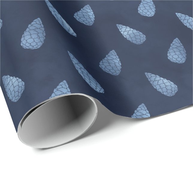 Papel De Presente Presente de Pinhas de Natal Azul Gelo Elegante (Ponta do rolo)