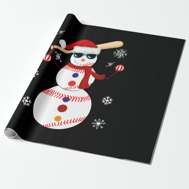 Papel De Presente Presente de Santa Hat Snowman de Baseball de Natal (Desenrolado)
