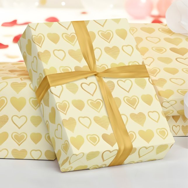 Papel De Presente Presente de São Valentim Corações Mínimos Creme Qu (Criador carregado)