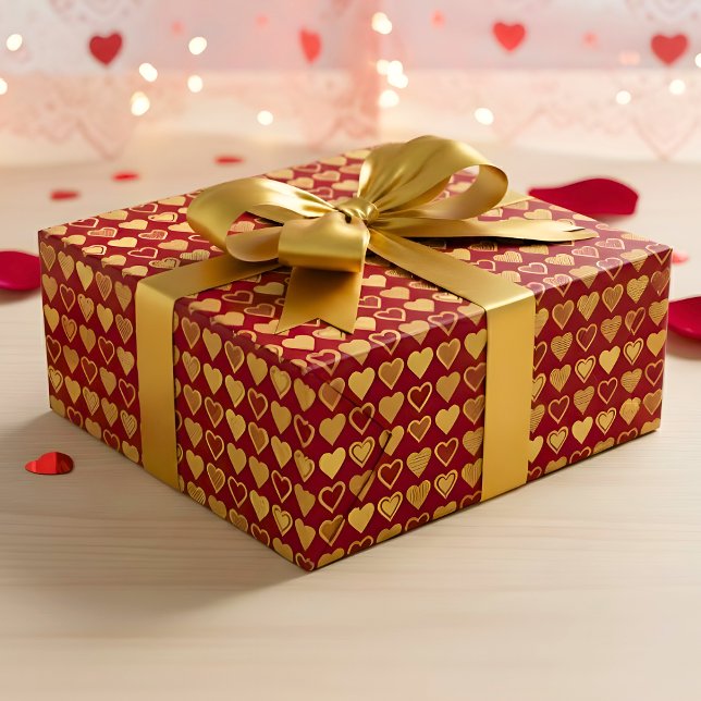 Papel De Presente Presente de São Valentim Luxo Corações Burgundy Pr (Criador carregado)