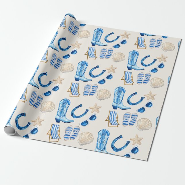 Papel De Presente Presente de Vaqueira Costeira Azul (Desenrolado)
