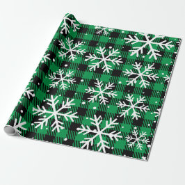 Papel De Presente Presente de Xadrez Verde Festivo com Floco de Neve
