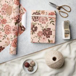 Papel De Presente Presente do Padrão Botânico Floral Peach