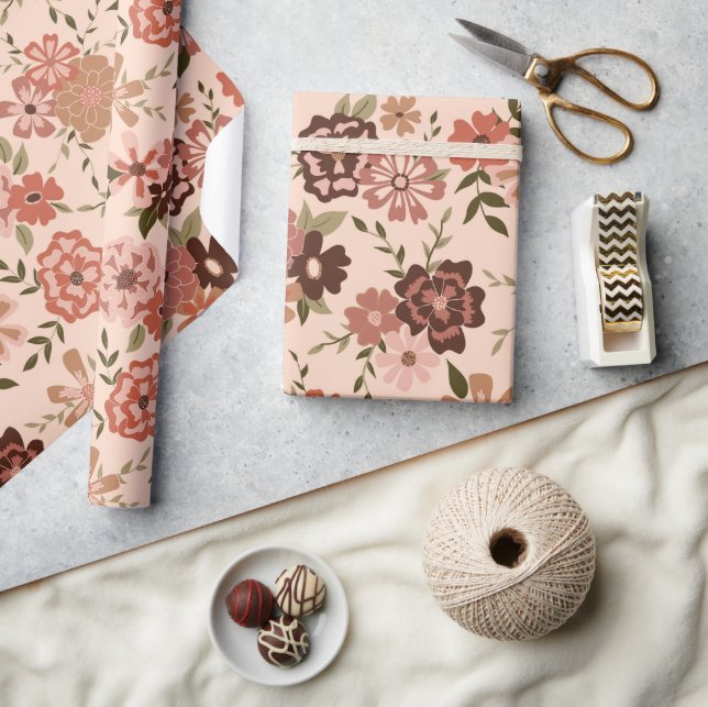 Papel De Presente Presente do Padrão Botânico Floral Peach (Artesanato)