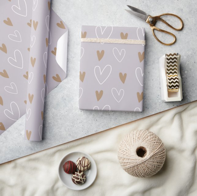 Papel De Presente Presente Dourado da Cinza Boho Pastel Hearts (Artesanato)