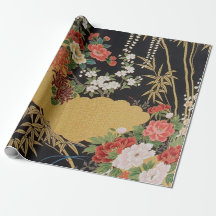 Presente Dourado Negro de Decoupage Floral Kimono