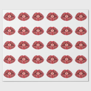 Papel De Presente Presente Escocês Tartan Lábios Amor Pop Art
