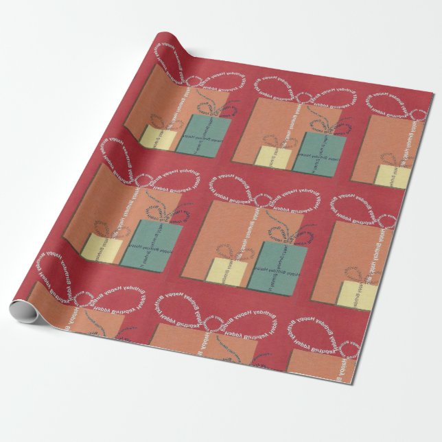 Papel De Presente Presente feliz de BIrthday com Arco (Desenrolado)