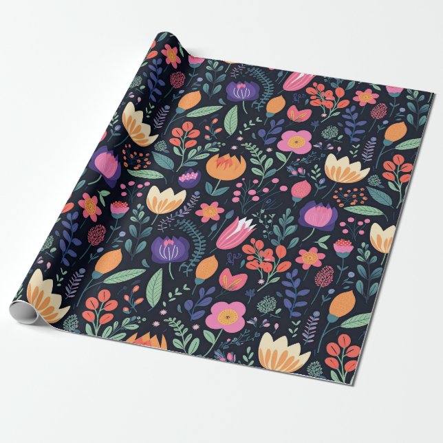 Papel De Presente Presente Floral Caprichoso Estilo Boho Ousado Retr (Desenrolado)