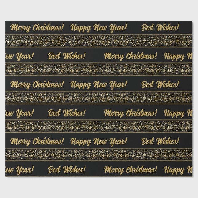 Papel De Presente Presente Floral Dourado de Natal Elegante Black Vi (Aberto)