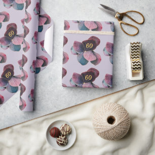 Papel De Presente Presente Hortênsias Douradas Azuis Lavanda Roxas d