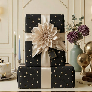 Papel De Presente Presente Minimalista Preto Marfim Estrelas Noturna