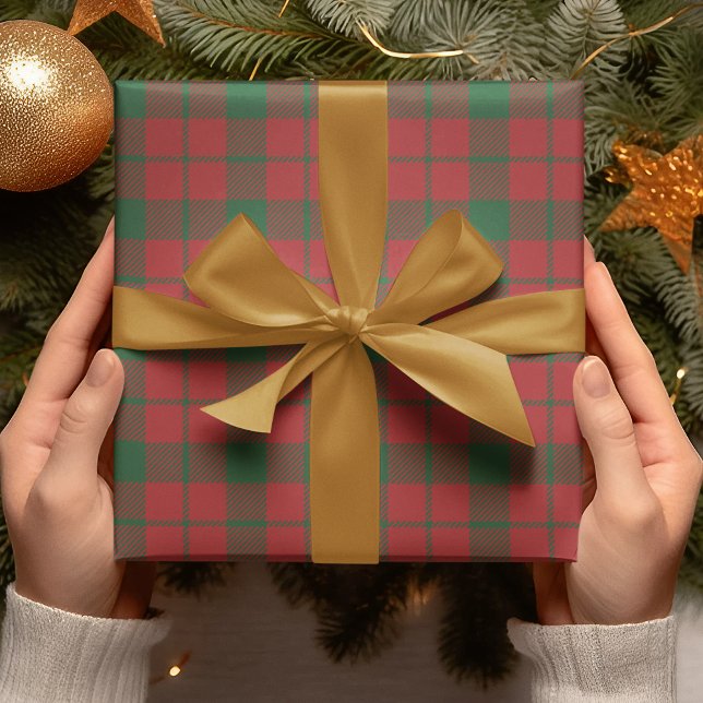 Papel De Presente Presente moderno de Xadrez Vermelha e Verde (Criador carregado)