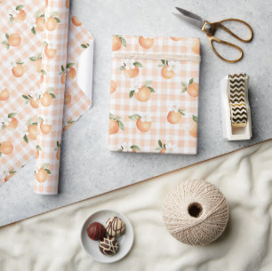 Papel De Presente Presente para Chá de Bebê Xadrez de Pêssego