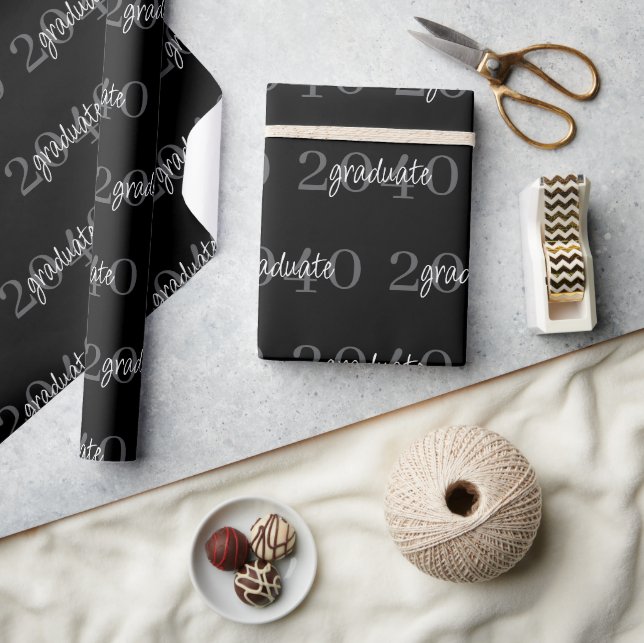 Papel De Presente Presente Personalizado Ano de Formatura Preto Mode (Artesanato)