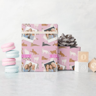 Papel De Presente Presente Personalizado com Padrão de Gato Rosa Fof