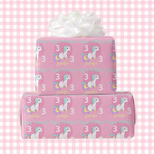 Papel De Presente Presente rosa de aniversário da Unicorn Little Gir