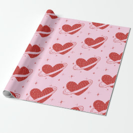 Papel De Presente Presente Rosa Espaço Retro Anel Saturno Coração Di