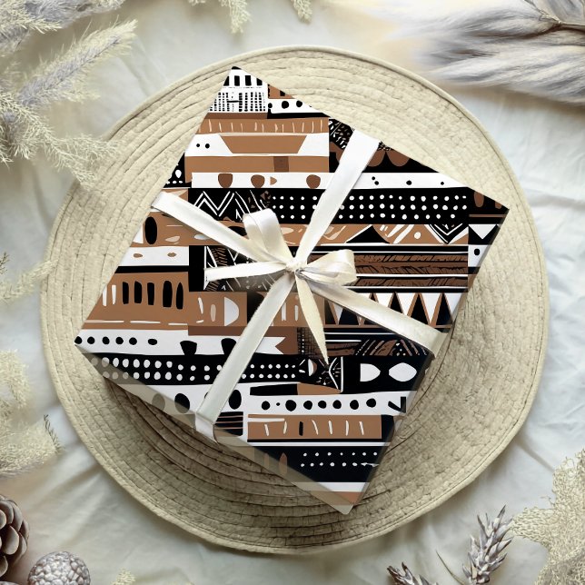 Papel De Presente Presente Russo Tribal Afro-Americano Terrestre (Rustic Tribal Ethnic Earthy African American Gift Wrapping Paper)