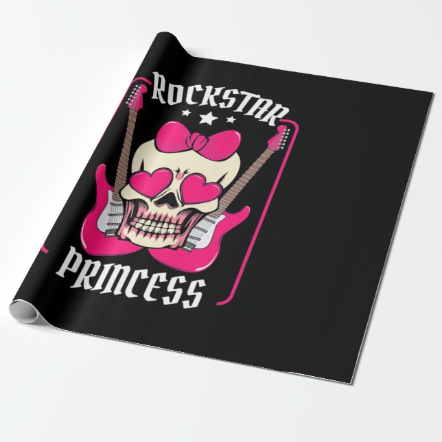 Papel De Presente Presente Xmas | Rockstar Princess Skull (Desenrolado)