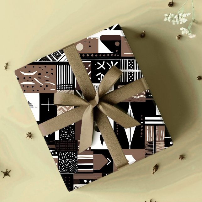 Papel De Presente Presentes Afro-Americanos Tribais Geométricos (Tribal Geometric Mudcloth African American Gifts Wrapping Paper)