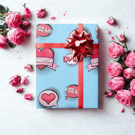 Papel De Presente Presentes cardíacos azuis e vermelhos personalizad