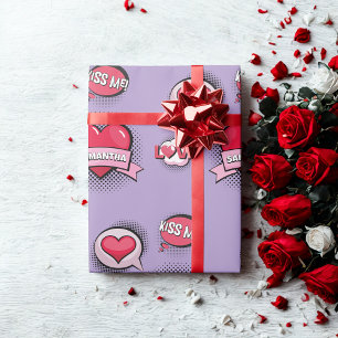 Papel De Presente Presentes cardíacos bonitos roxos no estilo de qua