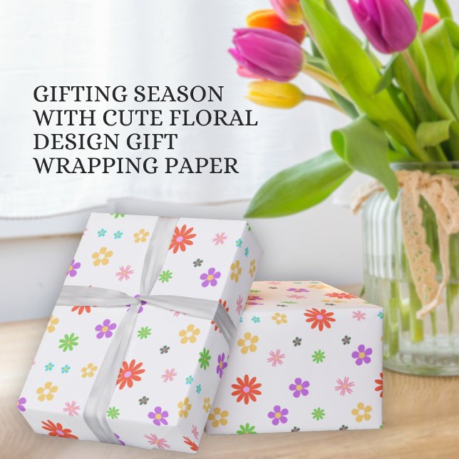 Papel De Presente Presentes com Design Floral Colorido Fofo  (Criador carregado)