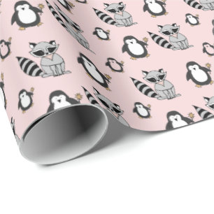 Papel De Presente Presentes Cor-de-Rosa de Amigos de Pinguim Fofo e 