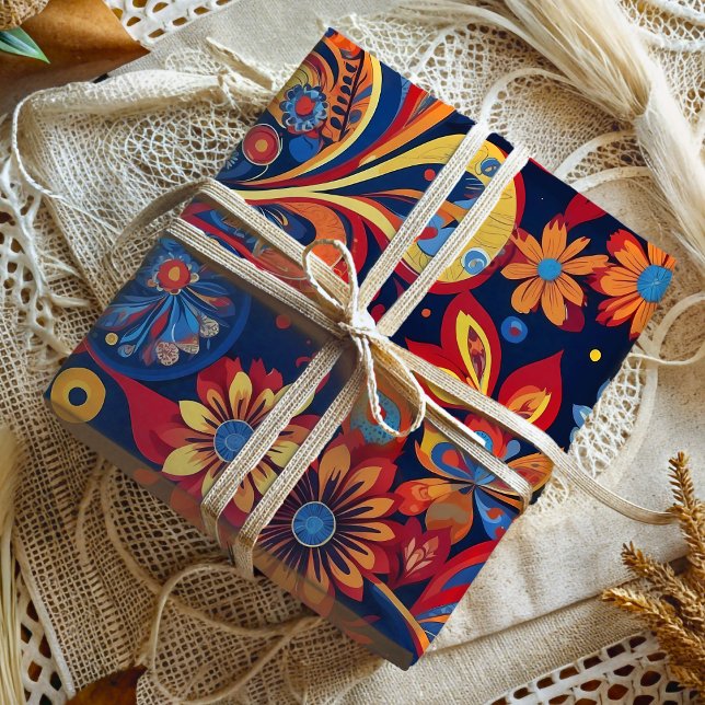 Papel De Presente Presentes de Aposentadoria com Estampa Floral Boêm (Bohemian Paisley Floral Retirement Gifts for Mom Wrapping Paper)